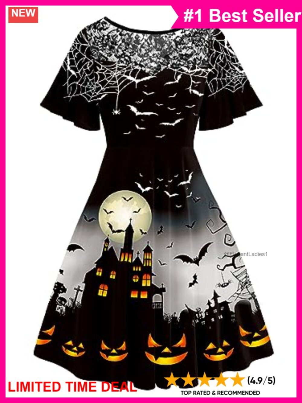 Lace Flutter Sleeve Sweetheart Neck Fit & Flare Knee-Length Halloween Party